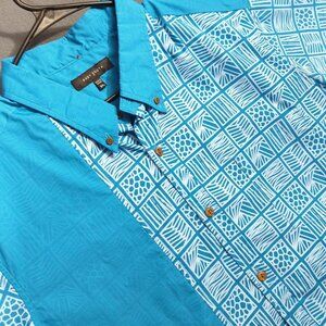 Andy South Shirt Men's 3XL Blue Patterned Hawaiian Button Down Short Sleeve